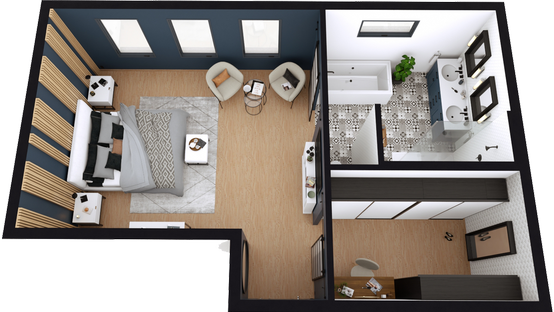 Plano en 3D de una suite principal creado con Cedreo